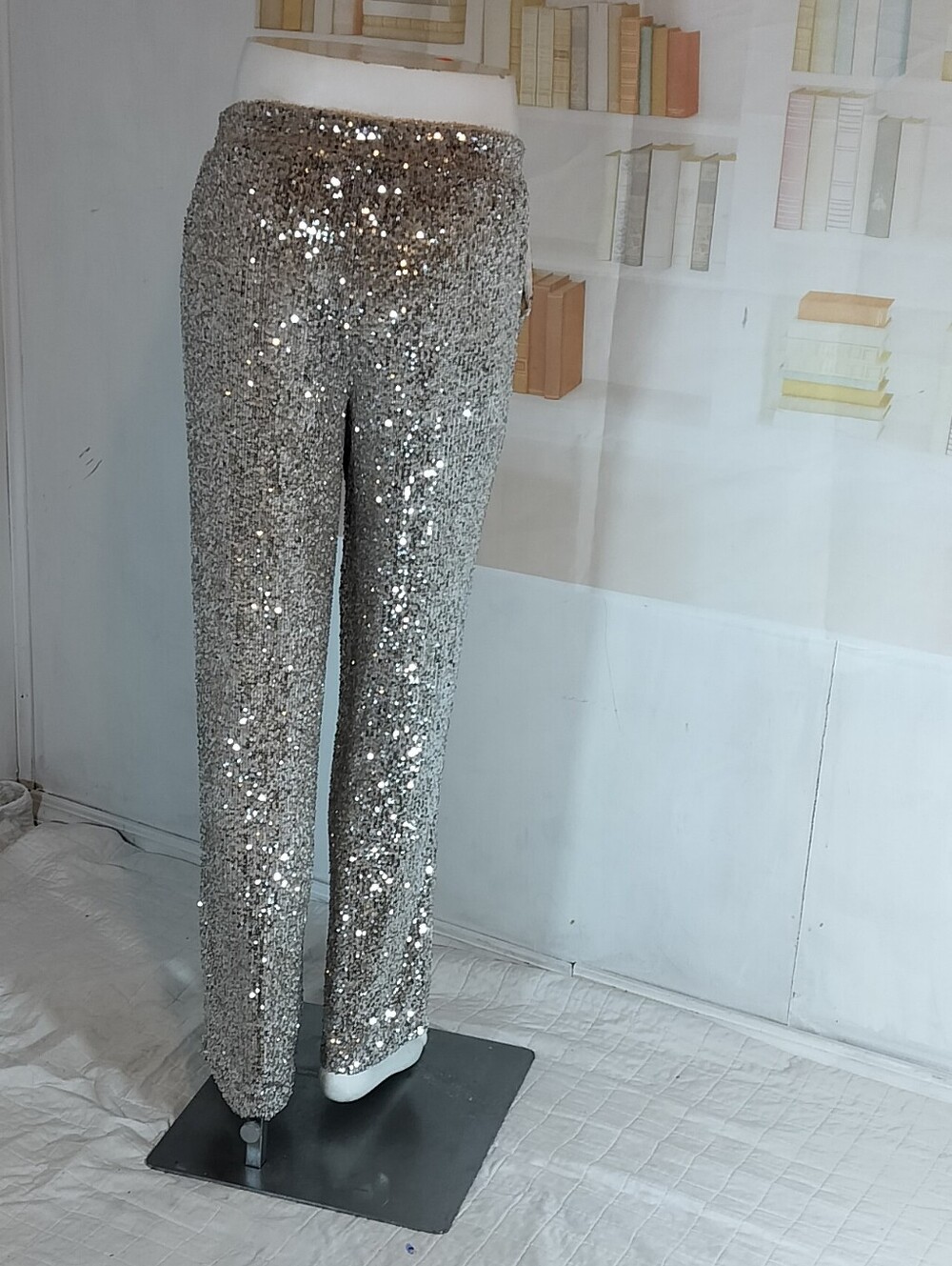 Silver Sequin Straight-Leg Pants - Picture 4 of 6